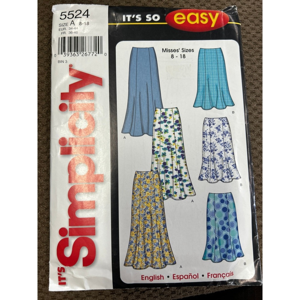 Simplicity 5524 Misses Skirt Sewing Pattern Size 8-18 A-Line Flared Maxi